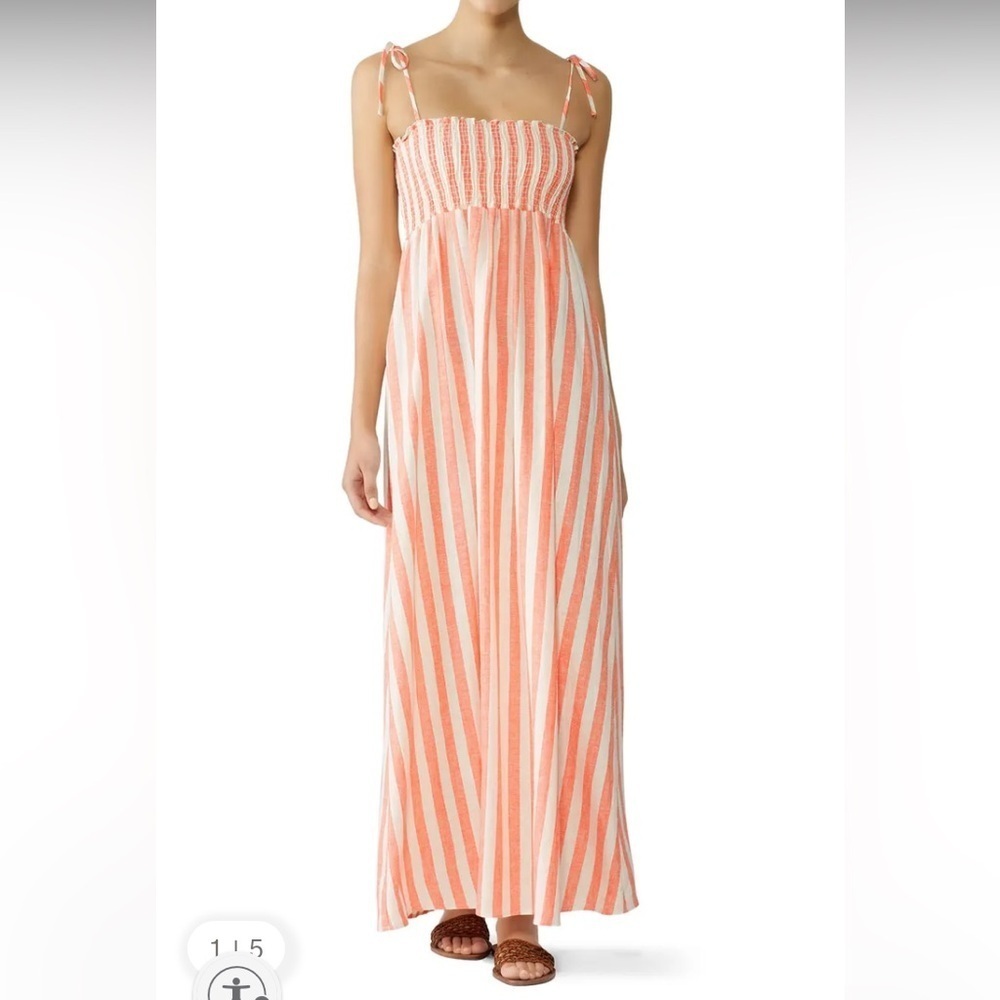Show me Your Mumu pale orange and cream striped maxi sundress. Size Large